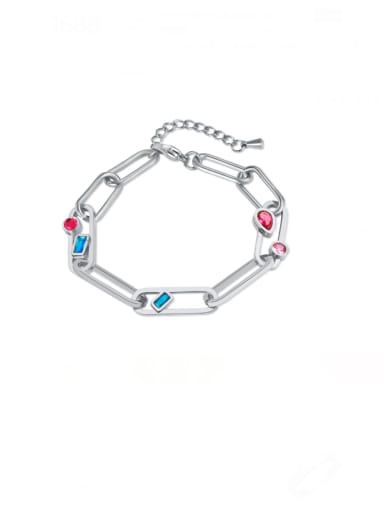 Stainless steel Cubic Zirconia Hollow Geometric Minimalist Link Bracelet