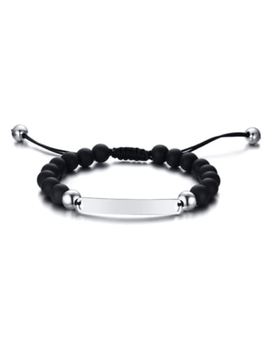 Curved Matte Black Agate Stainless steel Carnelian Geometric Hip Hop Adjustable Bracelet