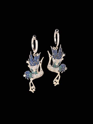 blue Brass Rhinestone Swan Cute Cluster Earring