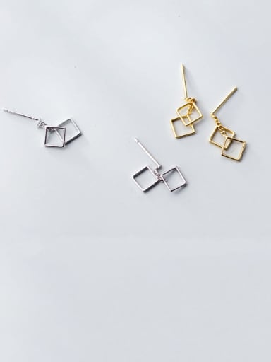 925 Sterling Silver Hollow Square Minimalist Drop Earring