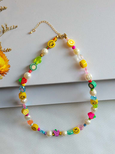 Freshwater Pearl Multi Color Polymer Clay Smiley Bohemia Necklace