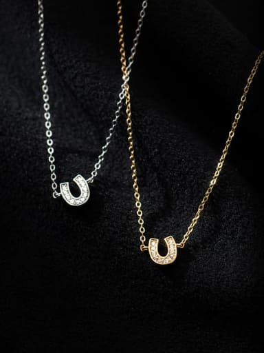 925 Sterling Silver Letter Minimalist U shape Pendant Necklace