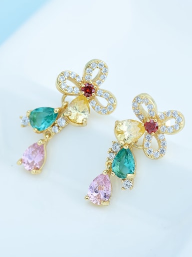 Mixed color champagne t09d18 Copper Cubic Zirconia Multi Color Flower Dainty Drop Earring