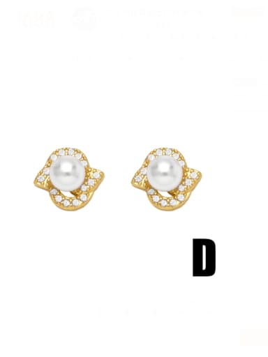 Brass Imitation Pearl Bowknot  Moon Cute Stud Earring
