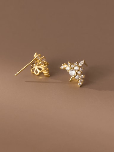Gold 925 Sterling Silver Imitation Pearl Crown Minimalist Stud Earring