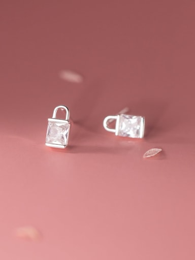 925 Sterling Silver Cubic Zirconia Locket Minimalist Stud Earring