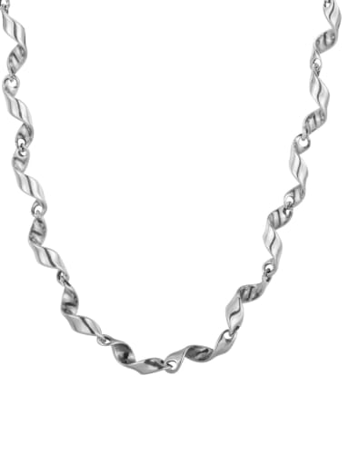 925 Sterling Silver Retro Irregular Twisted Silver Necklace