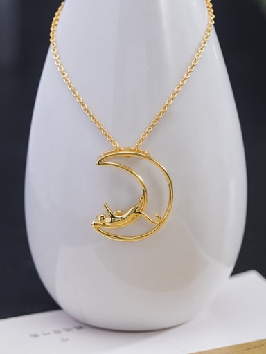 925 Sterling Silver Moon Minimalist Cat Pendant Necklace