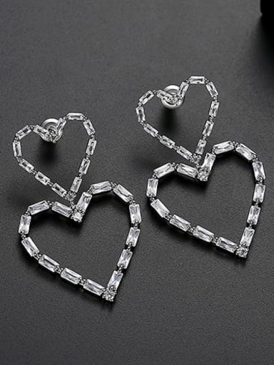Platinum Copper Cubic Zirconia Heart Minimalist Drop Earring