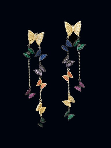 colour Brass Cubic Zirconia Butterfly Tassel Luxury Cluster Earring