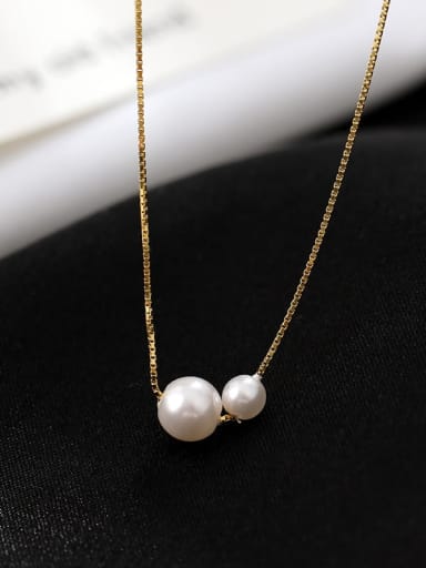 925 Sterling Silver Imitation Pearl  Minimalist Necklace