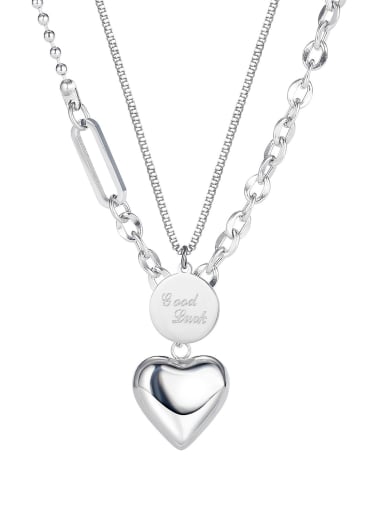 Titanium Steel Smooth Heart Vintage Long Strand Necklace