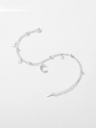 925 Sterling Silver Cubic Zirconia Moon Minimalist Strand Bracelet