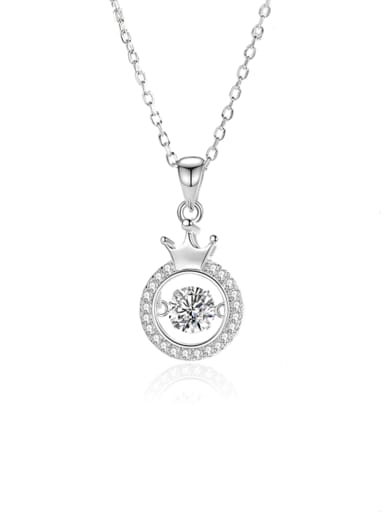 FDTD 041 Platinum+White  Zircon 925 Sterling Silver Moissanite Crown Dainty Necklace