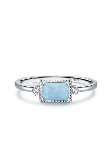 silver 925 Sterling Silver Opal Geometric Classic Band Ring