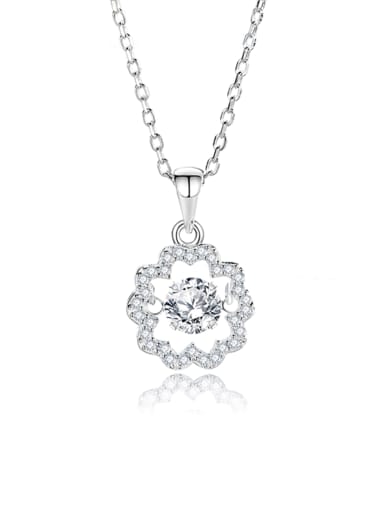 FDTD 019Platinum+White  Zircon 925 Sterling Silver Moissanite Flower Dainty Necklace
