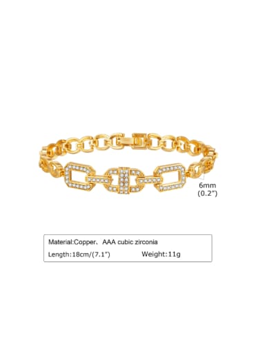 PBR085 Brass Rhinestone Geometric Minimalist Link Bracelet