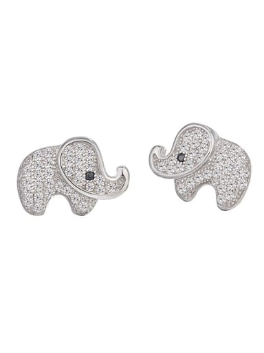 925 Sterling Silver Cubic Zirconia Elephant Cute Stud Earring
