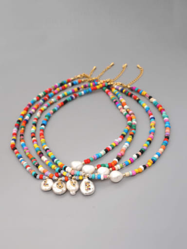 Stainless steel Freshwater Pearl Multi Color Irregular Bohemia Miyuki  Beaded Necklace