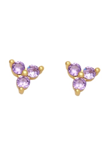 purple Brass Cubic Zirconia Flower Cute Stud Earring