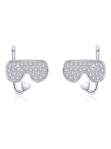 silver 925 Sterling Silver Cubic Zirconia Diving Goggles Classic Stud Earring