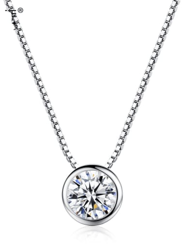925 Sterling Silver Rhinestone White Round Minimalist Necklace
