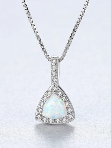 White 20E04 925 sterling silver simple triangle Opal Pendant Necklace