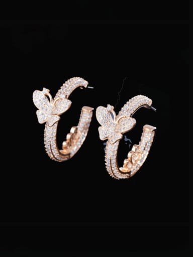 Gold Brass Cubic Zirconia Butterfly Luxury Cluster Earring