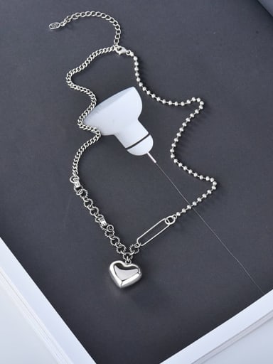 925 Sterling Silver  Asymmetric chain Hip Hop Heart Pendant Necklace
