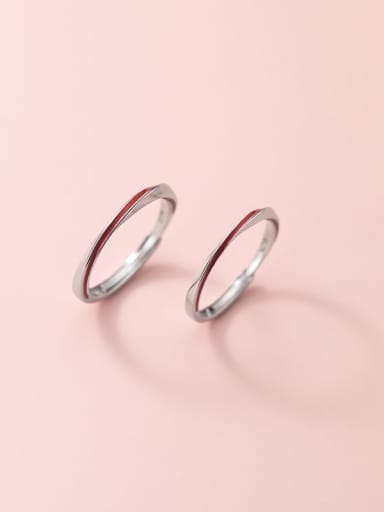 925 Sterling Silver Enamel Line Minimalist Couple Ring
