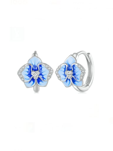 925 Sterling Silver Cubic Zirconia Enamel Flower Cute Huggie Earring