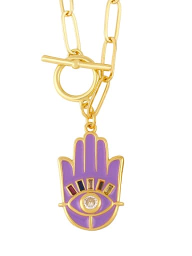 Brass Enamel Evil Eye Vintage palm Pendant Necklace