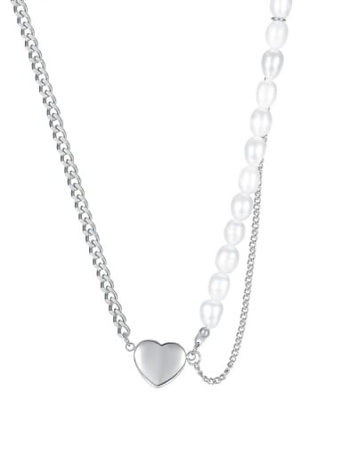 Titanium Steel Imitation Pearl Heart Minimalist Multi Strand Necklace