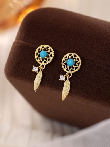 ES2462 gold 925 Sterling Silver Turquoise Geometric Trend Drop Earring