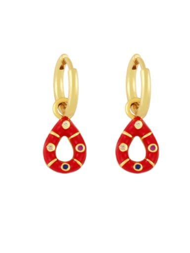 red Brass Rhinestone Enamel Water Drop Vintage Huggie Earring