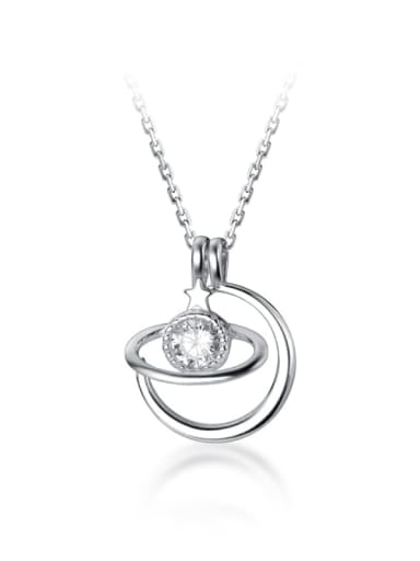 925 Sterling Silver Cubic Zirconia Solitaire Planet Necklace