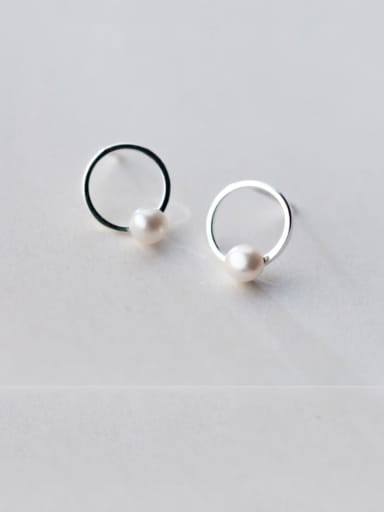 925 Sterling Silver Imitation Pearl  Geometric Minimalist Stud Earring