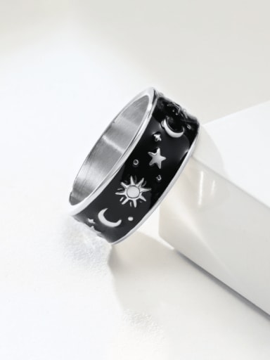 Titanium Steel Enamel Star Moon Vintage Band Ring