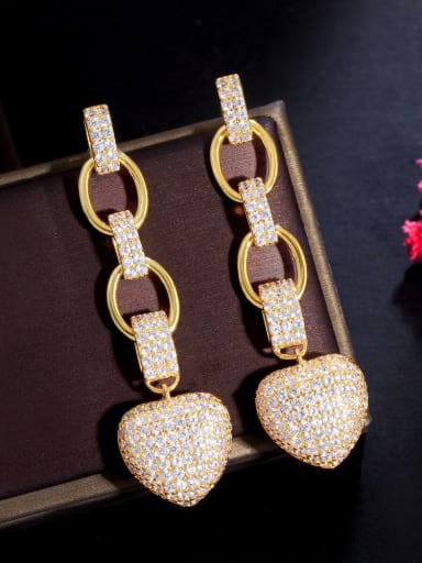 Brass Cubic Zirconia Heart Luxury Cluster Earring