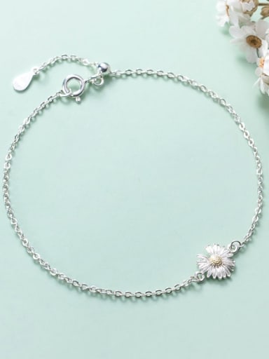 925 Sterling Silver Flower Minimalist Link Bracelet