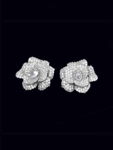 white Brass Cubic Zirconia Flower Luxury Stud Earring