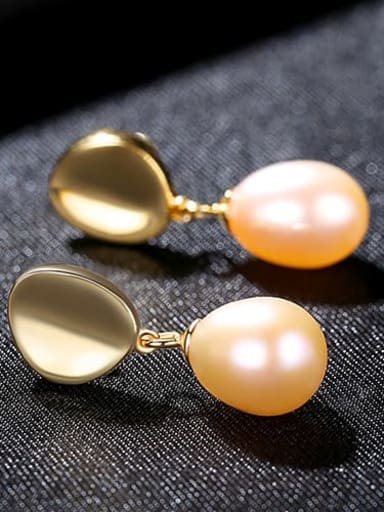Powder 4h02 925 Sterling Silver Freshwater Pearl  Smooth Round Dainty Drop Earring