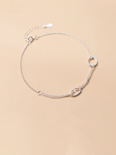 925 Sterling Silver  Minimalist Geometric  Bead Chain Anklet