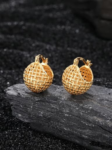 KDP1698 Gold 925 Sterling Silver Hollow Round Ball Vintage Huggie Earring