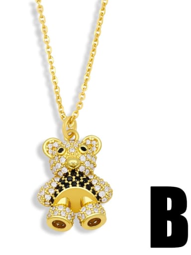 B Brass Cubic Zirconia Bear Vintage Necklace