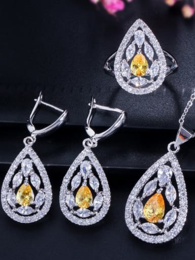 Drop Brass Cubic Zirconia Luxury Water  Earring and Necklace Set