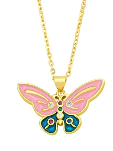 Brass Rhinestone Enamel Butterfly Minimalist Necklace