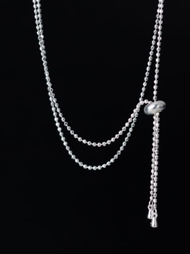 925 Sterling Silver Tassel Minimalist Bead Chain Necklace