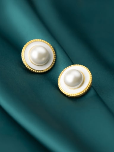 925 Sterling Silver Imitation Pearl Enamel Irregular Trend Stud Earring