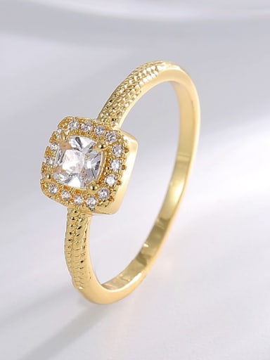 Gold Set White Zircon Ring Brass Cubic Zirconia Geometric Minimalist Band Ring